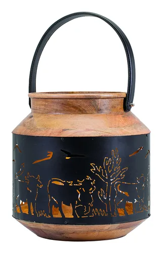 Kadastar Laterne Alpaufzug Familie 31 cm, Braun/Schwarz - Detailfarbe: Braun - Schwarz - Höhe: 31 cm - Detailmaterial: Holz - Stahl - Grundmaterial: Holz - Metall