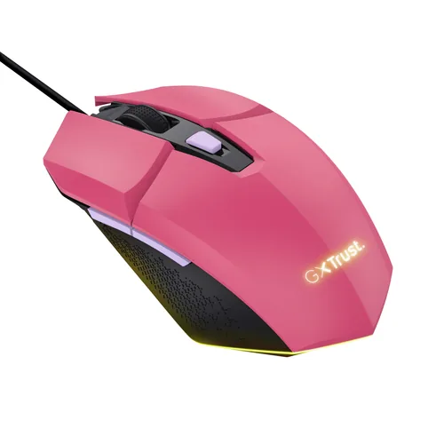 Trust Gaming-Maus GXT 109P FELOX - Maus Features: Umschaltbare DPI-Auflösung - Beleuchtung - Bedienungsseite: Universal - Detailfarbe: Pink - Gewicht: 102 g - Verbindungsart: Verkabelt - Schnittstelle: USB-A