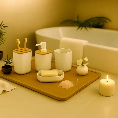 Relaxdays Badezimmer Set 6 pc(s) Bamboo, Plastic