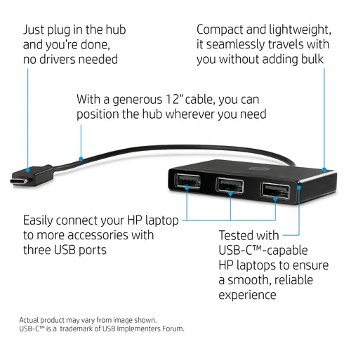 HP USB-C to USB-A Hub USB 3.2 Gen 1 (3.1 Gen 1) Type-C Nero
