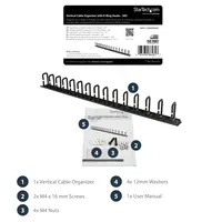 StarTech.com Vertical Cable Organizer with D-Ring Hooks - 20U - 2.8ft.