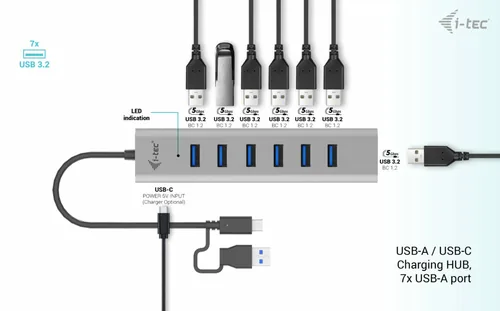 I-TEC USB-C -  Charging -  Metal -  HUB -  7 Port -  without power adapter