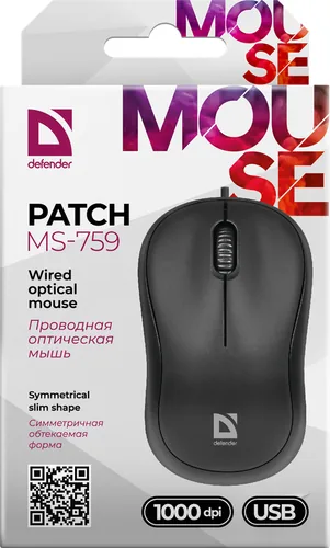 Defender PATCH MS-759 Maus Büro Beidhändig USB Typ-A Optisch 1000 DPI
