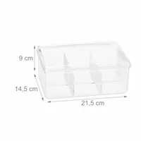 relaxdays Teebeutel-Box Transparent - Detailfarbe: Transparent - Anzahl Fächer: 6 × - Teeform: Teebeutel - Material: Kunststoff