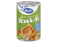 Hero Dose Gemüse Ravioli 430 g - Produkttyp: Pastagerichte - Nährwertangabe pro: 100 g - Energiegehalt (in kj): 321 KJ - Energiegehalt (in kcal): 76 Kcal - Fett: 1.7 g - Gesättigte Fettsäuren: 0.2 g