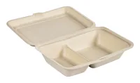 BioPak Menübox Hinged 470/300 ml Braun 2-Teilung, 50 Stück - Detailfarbe: Braun - Materialtyp: Pflanzliche Faser - Material: Zuckerrohrpulpe (Bagasse) - Verpackungseinheit: 50 Stück