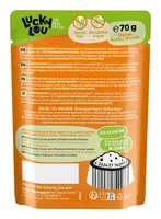 Lucky Lou Extra Food Thunfisch mit Karotte in Sud, 70 g - Tierbedürfnis: Kein besonderes Bedürfnis - Geschmacksrichtung: Fisch - Karotten - Zertifikate: Keine Zertifizierung - Fleischsorte: Thunfisch - Futtereigenschaft: Getreidefrei - Ohne künstliche Zus