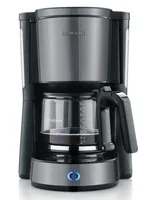 Severin Filterkaffeemaschine KA 9572 Schwarz/Silber - Detailfarbe: Schwarz - Silber - Anzahl Tassen: 10 - Ausstattung: Abschaltautomatik - Beleuchteter An-/Aus-Schalter - Kabelstaufach - Schwenkfilter - Wasserstandsanzeige