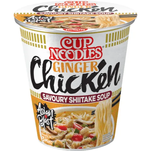 Nissin Food Becher Cup Noodles Tasty Chicken 63 g - Produkttyp: Asiatische Nudelgerichte - Nährwertangabe pro: 100 g - Energiegehalt (in kj): 338 KJ - Energiegehalt (in kcal): 81 Kcal - Fett: 3.5 g - Gesättigte Fettsäuren: 1.9 g