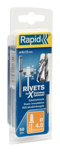 Rapid Blindnieten Edelstahl Ø 4.0 x 12 mm - Zubehörtyp: Blindnieten - Verpackungseinheit: 50 Stück