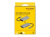 Delock USB 3.1 Hub - Stromversorgung: USB - Anzahl Ports: 4 - Detailfarbe: Grau - USB Standard: 3.1 Gen 2 (10 Gbps) - USB Anschluss 2 (Endgerät): USB A - USB C - USB Anschluss 1 (Quelle): USB C