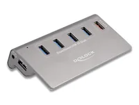 Delock USB-Hub 64182 USB 10 Gbps - 4x USB-A / 1x Schnellladeport - Stromversorgung: 5 V DC - Anzahl Ports: 5 - Detailfarbe: Grau - USB Standard: 3.1 Gen 2 (10 Gbps) - USB Anschluss 2 (Endgerät): USB A - USB Anschluss 1 (Quelle): USB A