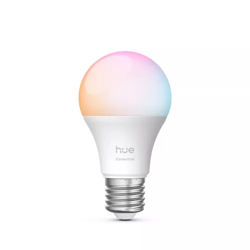 Philips Hue Essential, E27, 8 W, White & Colour - Energieeffizienzklasse: F - Lampensockel: E27 - Protokoll: Bluetooth - Matter - ZigBee - Smart Home: Kompatibel - Farbtemperatur Kelvin: 6500 K - Gesamtleistung: 8 W
