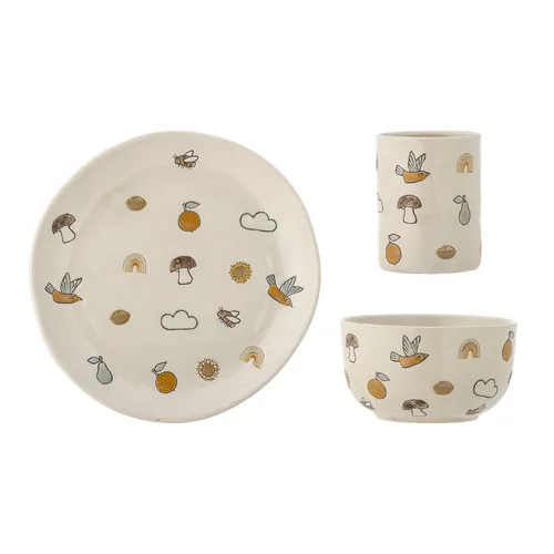 Bloomingville Kindergeschirrset Agnes 3er Set - Art: Kindergeschirrset - Materialtyp: Keramik - Material: Steingut - Nachhaltigkeit: Nicht angegeben - Detailfarbe: Weiss - Spülmaschinenfest: Ja