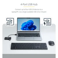 StarTech.com 4-Port USB 2.0 Hub, USB Bus Powered, Small Travel Mini USB Hub, USB 2.0 Splitter, Multi-Port Portable USB Hub, 480Mbps, Overcurrent Protection (OCP)