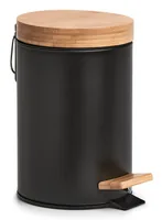 Zeller Present Treteimer Bamboo 3 Liter, Schwarz / Braun - Fassungsvermögen: 3 l - Anzahl Behälter: 1 - Detailfarbe: Braun - Schwarz - Form: Rund - Material: Holz - Metall - Kunststoff