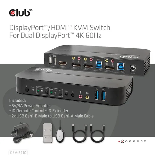 CLUB3D CSV-7210 Tastatur/Video/Maus (KVM)-Switch Schwarz