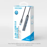 Vention USB 3.0 to USB 3.0/USB 2.0*3 Mini Hub 0.15M Gray Metal Type