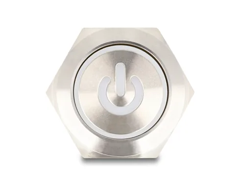 Druckschalter zum Einbau 22 mm 6 x Lötanschluss LED weiß Powersymbol + Ring