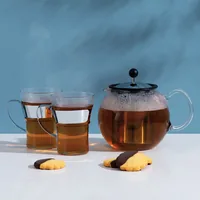 Bodum Teebereiter Set Assam Verchromt, 1 l/0.35 l - Material: Kunststoff - Silikon - Filtertyp: Edelstahlfilter - Fassungsvermögen: 1 l - Kompatible Kochfelder: Manuell - nicht für Kochfelder