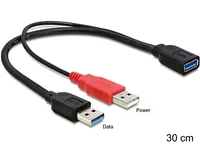 Delock USB 3.0-Y-Kabel USB A - USB A 0.3 m - Kabeltyp: Y-Kabel - Detailfarbe: Schwarz - USB Standard: 3.0/3.1/3.2 Gen 1 (5 Gbps) - Länge: 0.3 m - USB Anschluss 2 (Endgerät): USB A - Geschlecht Anschluss 2 (Endgerät): Female (Buchse)