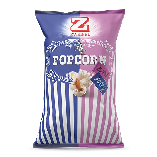 Zweifel Popcorn Sweet & Salty 100 g - Produkttyp: Popcorn - Nährwertangabe pro: 100 g - Energiegehalt (in kj): 2020 KJ - Energiegehalt (in kcal): 481 Kcal - Fett: 21 g - Gesättigte Fettsäuren: 2 g