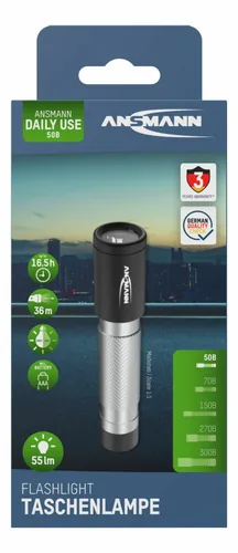 Ansmann Taschenlampe Daily Use 50B - Einsatzbereich: Reisen - Outdoor & Camping - Wandern - Betriebsart: Batteriebetrieb - Leuchtmittel: LED - Wasserfest: Ja - Leuchtweite: 36 m - Max. Laufzeit: 16.5 h