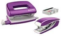 Leitz Locher und Mini-Heftgerät WOW 10 Seiten, Violett - Anzahl Lochsegmente: 2 - Stanzkapazität: 10 Seiten - Detailfarbe: Violett