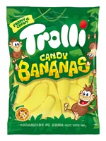 Trolli Gummibonbons Candy Bananas 100 g - Produkttyp: Gummibonbons - Nährwertangabe pro: 100 g - Energiegehalt (in kj): 1437 KJ - Energiegehalt (in kcal): 338 Kcal - Fett: 0 g - Gesättigte Fettsäuren: 0 g