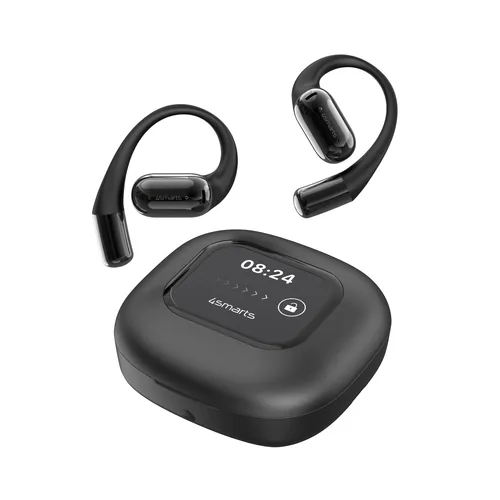 4smarts Open-Ear Bluetooth Kopfhörer SkyBuds AI Screen, Schwarz - Detailfarbe: Schwarz - Kopfhörer Ausstattung: Mikrofon - App - Ladeschale/Ladebox - Verbindungsmöglichkeiten: Bluetooth - Aktive Geräuschunterdrückung: Nein - Einsatzbereich: Sport - Kopfhö