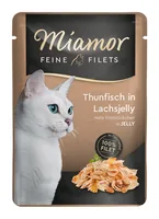 Miamor Nassfutter Feine Filets Thun in Lachs-Gelée, 24 x 100 g - Tierbedürfnis: Gewichtskontrolle - Geschmacksrichtung: Fisch - Zertifikate: Keine Zertifizierung - Fleischsorte: Thunfisch - Lachs - Futtereigenschaft: Getreidefrei - Ohne künstliche Zusätze