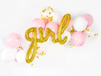 Partydeco Folienballon Girl 77 x 70 cm Gold, 1 Stück - Packungsgrösse: 1 Stück - Grösse: 77 x 70 cm - Motiv: Mädchen - Babyshower - Geburt - Baby - Produkttyp: Folienballon - Material: Latex - Detailfarbe: Gold