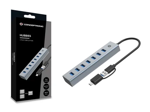CONCEPTRONIC 7-Port Hub USB-A3.0-C Adap.->7xA3.0 o.Netz. gr
