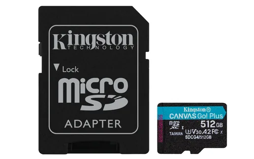 Kingston microSDXC-Karte Canvas Go! Plus 512 GB - Speicherkartentyp: microSDXC - Speicherkapazität: 512 GB - Geschwindigkeitsklasse: Class 10 - Schreibgeschwindigkeit max.: 160 MB/s