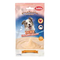 Nobby Leckerli StarSnack Licky Chicken & Salmon, 5 x 15 g - Snackart: Flüssig - Tierbedürfnis: Kein besonderes Bedürfnis - Geschmacksrichtung: Fisch - Geflügel - Zertifikate: Keine Zertifizierung - Fleischsorte: Huhn - Lachs - Futtereigenschaft: Keine bes