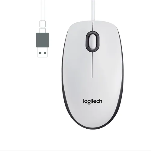 Logitech Maus M100 Optical - Maus-Typ: Standard - Maus Features: Scrollrad - Bedienungsseite: Universal - Detailfarbe: Weiss - Verbindungsart: Verkabelt - Schnittstelle: USB-A