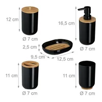 relaxdays Badezimmer-Set 7-teilig, Schwarz - Befestigung: Keine - Material: Kunststoff - Bambus - Farbe: Schwarz - Wandmontage: Nein