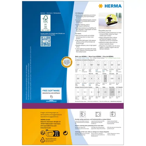 HERMA CD-Etik. Maxi A4 weiß 116 mm Papier opak 200 St.