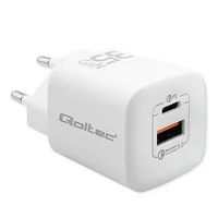 Qoltec 50763 Ladegerät für Mobilgeräte Laptop, Tragbare Spielekonsole, Powerbank, Smartphone, Smartwatch, Tablets Weiß AC Schnellladung Drinnen