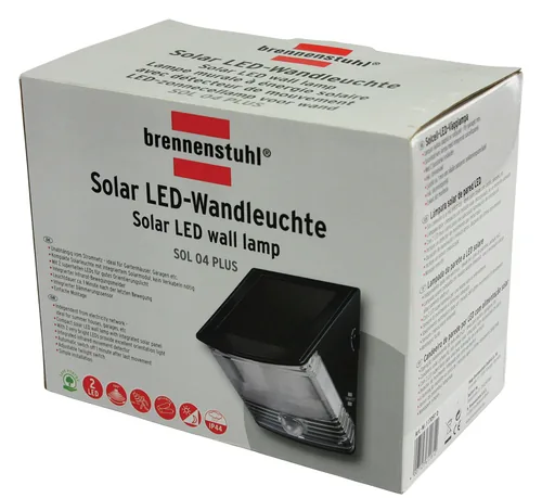 Brennenstuhl Wandleuchte LED SOL 04 Plus B Solar - Dimmbar: nicht dimmbar - Lichtfarbe: Kaltweiss/Tageslichtweiss (KW) - Zusätzliche Ausstattung: Dämmerungssensor - Bewegungssensor - Farbtemperatur Kelvin: 6500 K - Leuchtenfarbe: Schwarz - Lichtausbeute: 