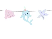 Partydeco Girlande Narwal 1 m, Blau/Rosa/Violett - Materialtyp: Papier - Material: Papier - Detailfarbe: Rosa - Violett - Blau - Länge: 1 m - Motto: Tier - Meerjungfrau