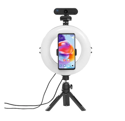 Hama Ringlicht SpotLight Smart 80 II - Farbtemperatur Kelvin: 5500 K - 2100 K - 3000 K - Lichtfarbe: Tageslichtweiss (Kaltweiss) - Neutralweiss - Warmweiss - Leuchtenfarbe: Schwarz
