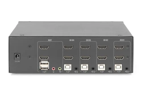 DIGITUS KVM Switch 4-Port 4K30Hz 2xHDMI 2xUSBA 2x3,5mKlinke