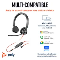 HP Poly Blackwire 3325 Stereo USB-C Headset +3.5mm Plug +USB-C/A Adapter Avec fil Arceau Bureau/Centre d'appels USB Type-C Noir