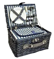 Dameco Picknickkorb für 2 Personen 13-teilig, Dunkelbraun/Blau - Material: Holz - Weide - Detailfarbe: Blau - Dunkelbraun - Länge: 38 cm - Anzahl Teile: 13 Teile - Breite: 26 cm - Höhe: 19 cm