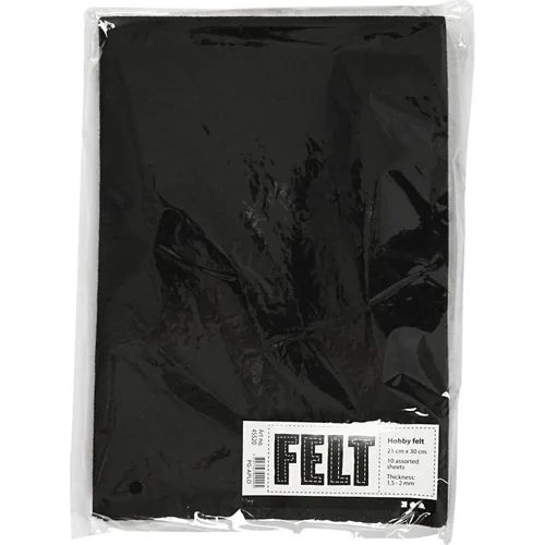 Creativ Company Bastelfilz 1.5 - 2 mm, A4, 10 Blatt, Schwarz - Detailfarbe: Schwarz - Filz Art: Bastelfilz