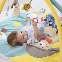 fehn Krabbeldecke mit Spielbogen Bär Bruno - Material: Plüsch - Softvelour - Stoff - Produkttyp: Krabbeldecke mit integriertem Spielbogen - Detailfarbe: Blau - Gelb