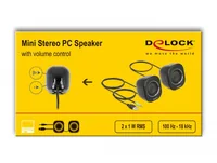 Delock PC-Lautsprecher Mini Stereo 3.5 mm Klinke, USB-Strom Schwarz - Audiokanäle: 2.0 - Detailfarbe: Schwarz - Schnittstellen: 3.5 mm Klinke - USB Typ A - Ausstattung: Lautstärkeregler