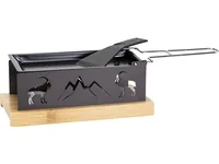 Kadastar Teelicht-Raclette Steinbock Anthrazit/Hellbraun - Detailfarbe: Hellbraun - Anthrazit - Anzahl Teelichte: 4 × - Material: Holz - Stahl