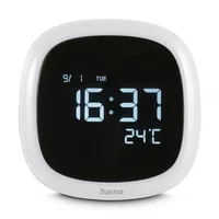 Hama Digitalwecker Bora Bora Weiss - Funktionen: Umschaltbar °C/°F - Alarm - Schlummertaste - Anti-Rutsch-Füsse - Licht - Ausstattung: Wochentag - Zeit - Innentemperatur - Kalender - Datum - Displaytyp: Digital - Detailfarbe: Weiss - Funksignal: Keine Ang